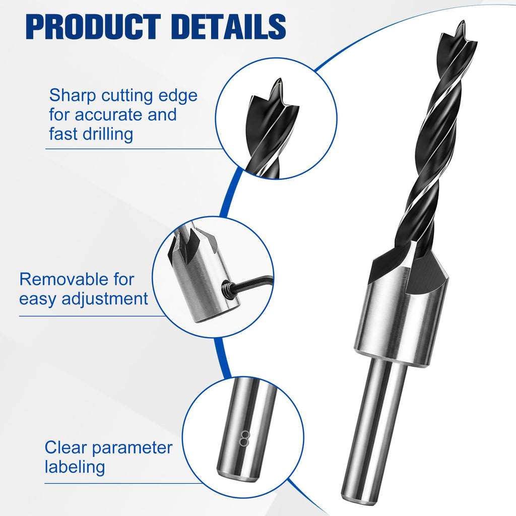 RENYU 7pcs Countersink Drill Bit Set, High Carbon Steel, 5-Flute