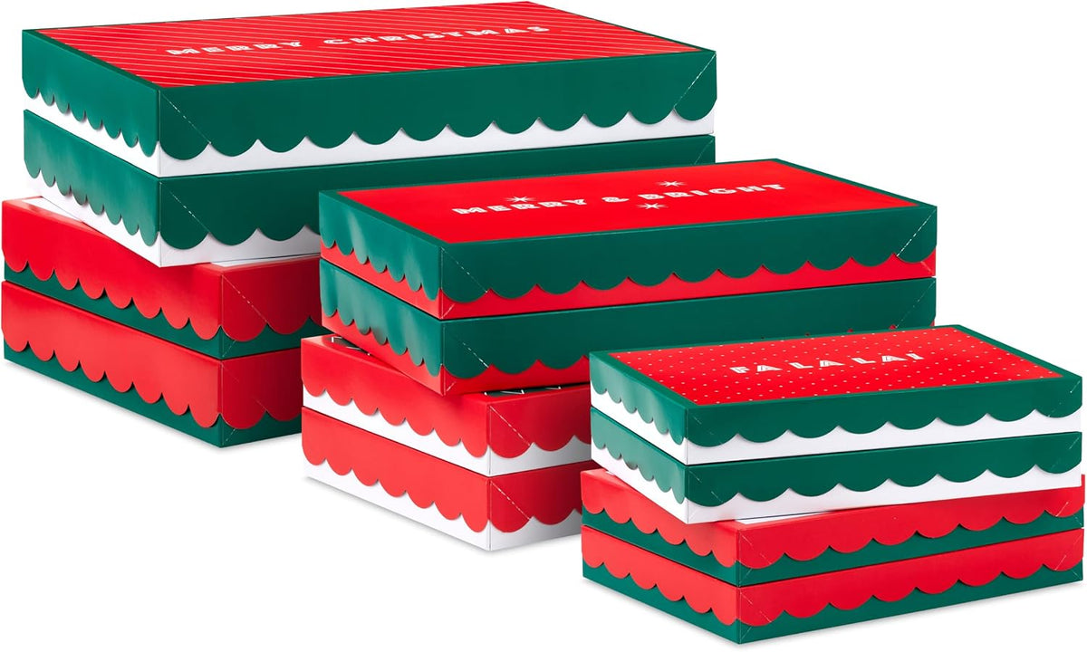 Christmas Gift Boxes with Lids, Assorted 12-Pack (Red and Green)