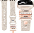 Compatible with Apple Watch Band with Charms 38/40/41/42mm Women, Decorative Ring Loop Floral Engraved Silicone Strap