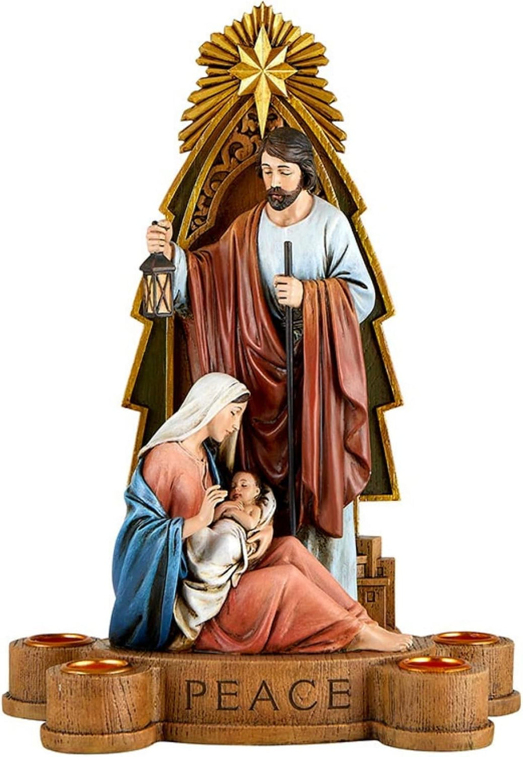 Good News Holy Family Advent Candleholder with Engraved Scripture, Religious Christmas Figurine for Indoor, Christmas