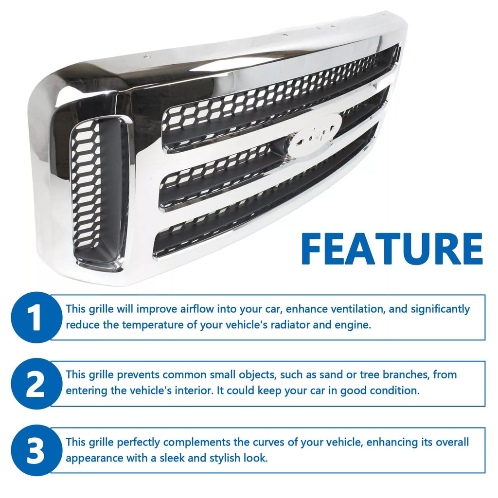 Perfit Liner Front Grille Grill Fits FORD F250 05-07 Chrome