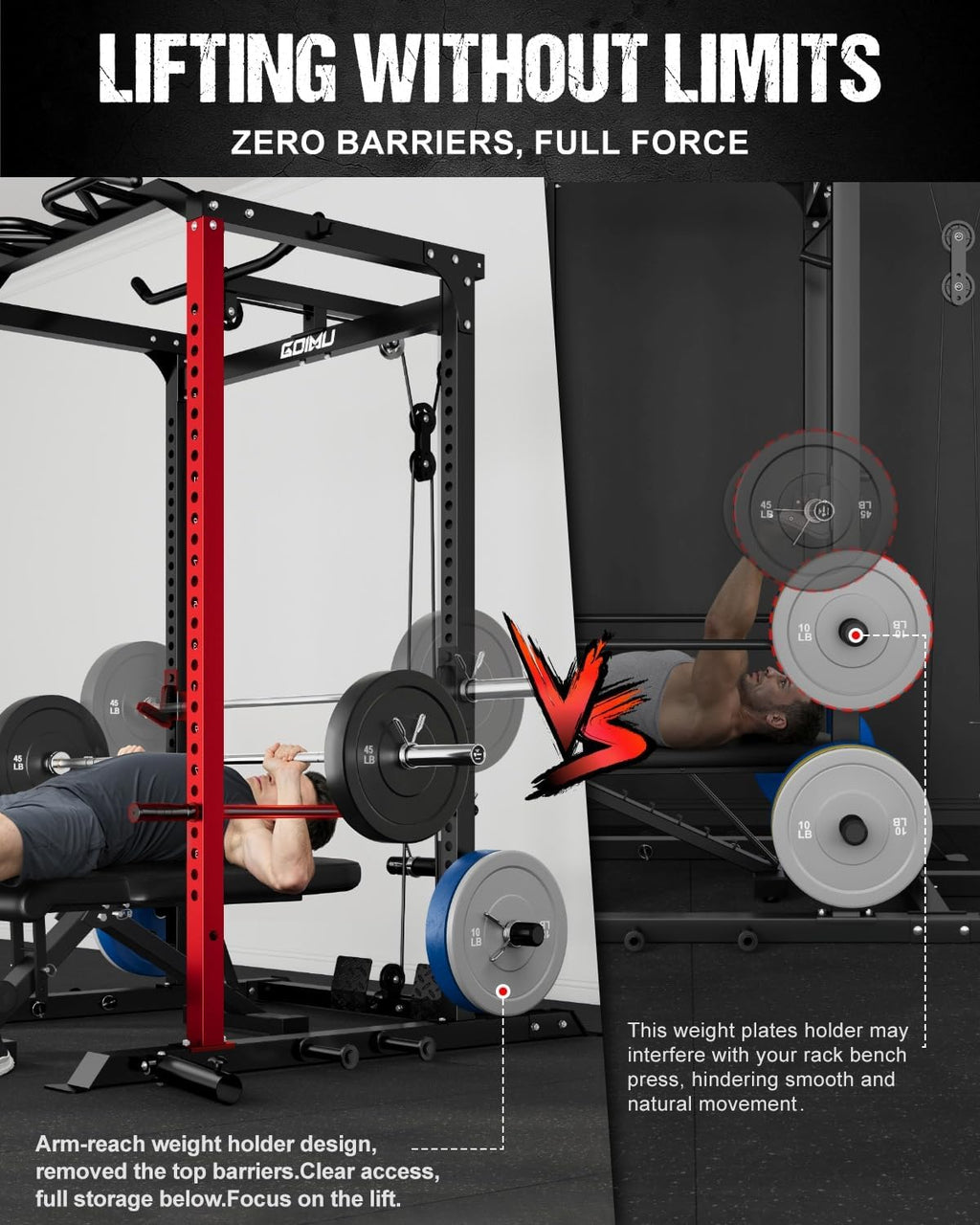 C1-V4 Power Cage, 2000LBS Squat Rack with LAT Pulldown, Multi-Function Weight Cage Strength Training Machine, Workout