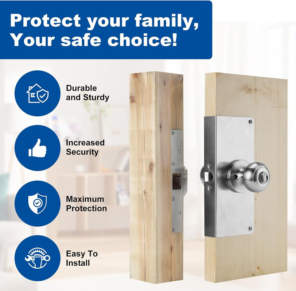 U9585 Door Reinforcement Plate & U9476 Latch Strike for 1-3/8" Thick Doors | Fits 2-3/8" (60mm) backsets,Stainless