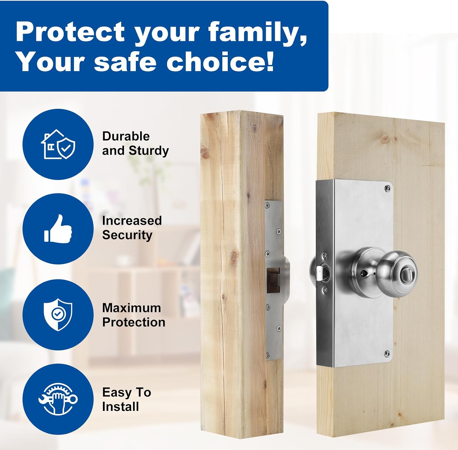 U9585 Door Reinforcement Plate & U9476 Latch Strike for 1-3/8" Thick Doors | Fits 2-3/8" (60mm) backsets,Stainless
