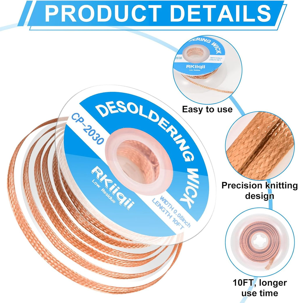 3PCS Solder Wick Braid with Flux, Upgraded Desoldering Wick, 3 Sizes