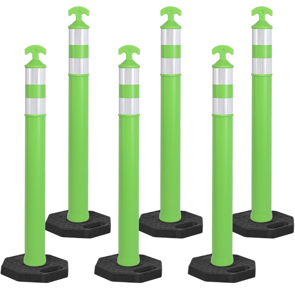 6 Pack 42" Traffic Delineator Post Cones with Rubber Base