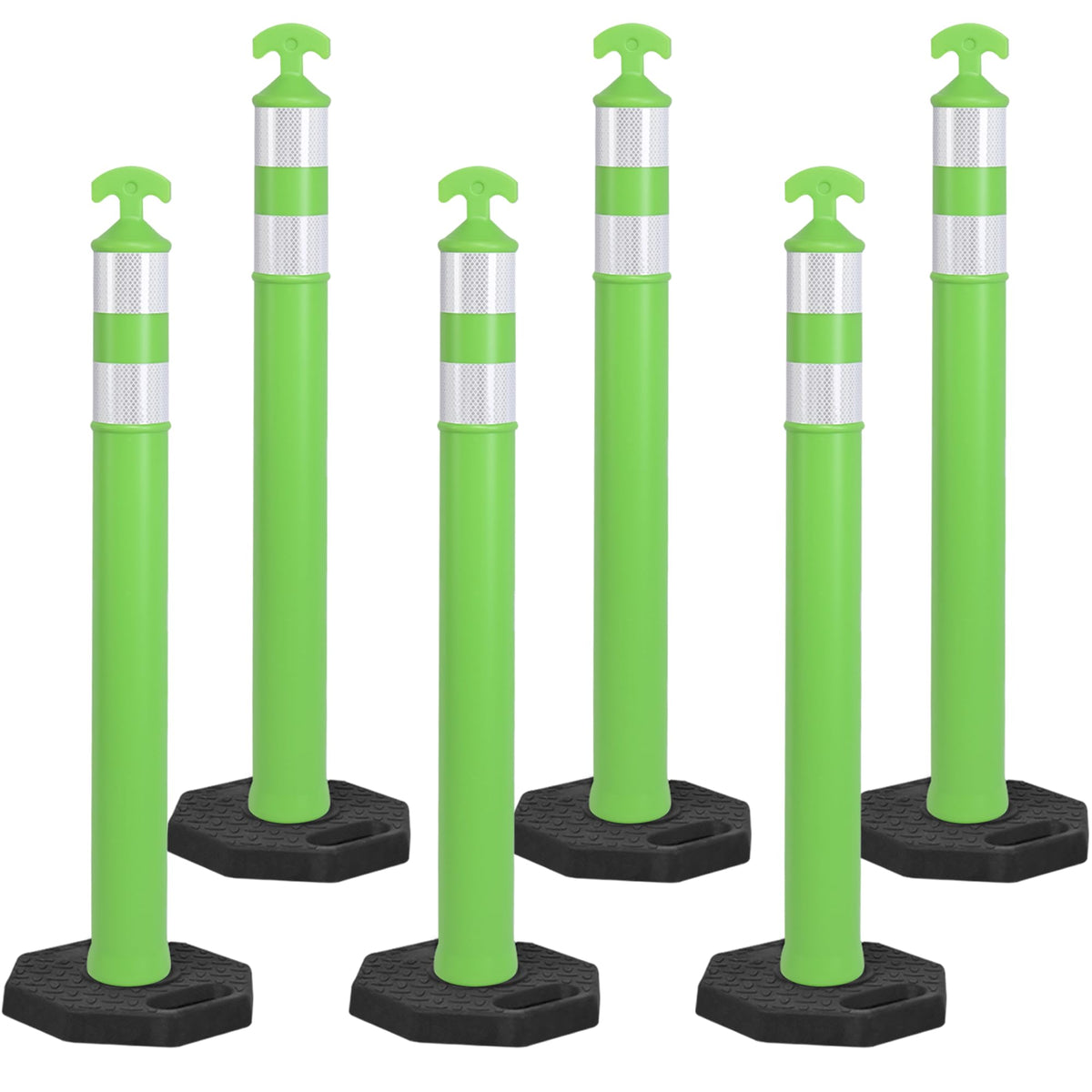 6 Pack 42" Traffic Delineator Post Cones with Rubber Base