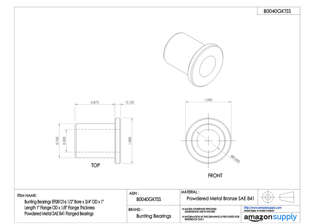 Flanged Bearing, I.D. 1/2, L 1, Pk 3