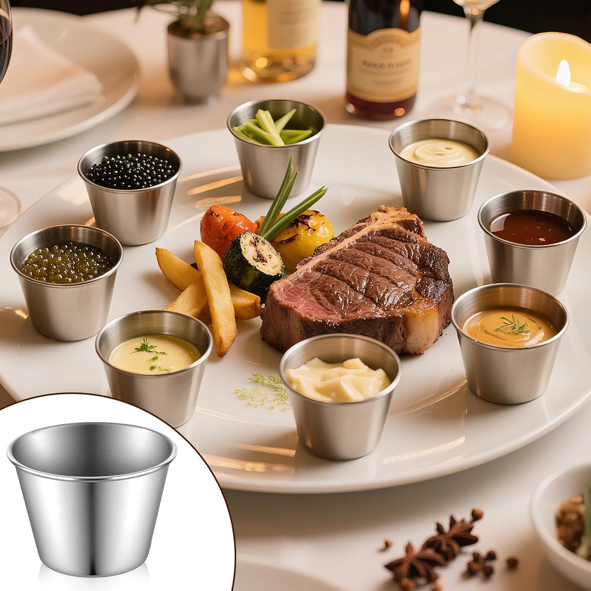 50 Pcs 2.5oz Stainless Steel Dipping Sauce Cup Mini Dip Bowls