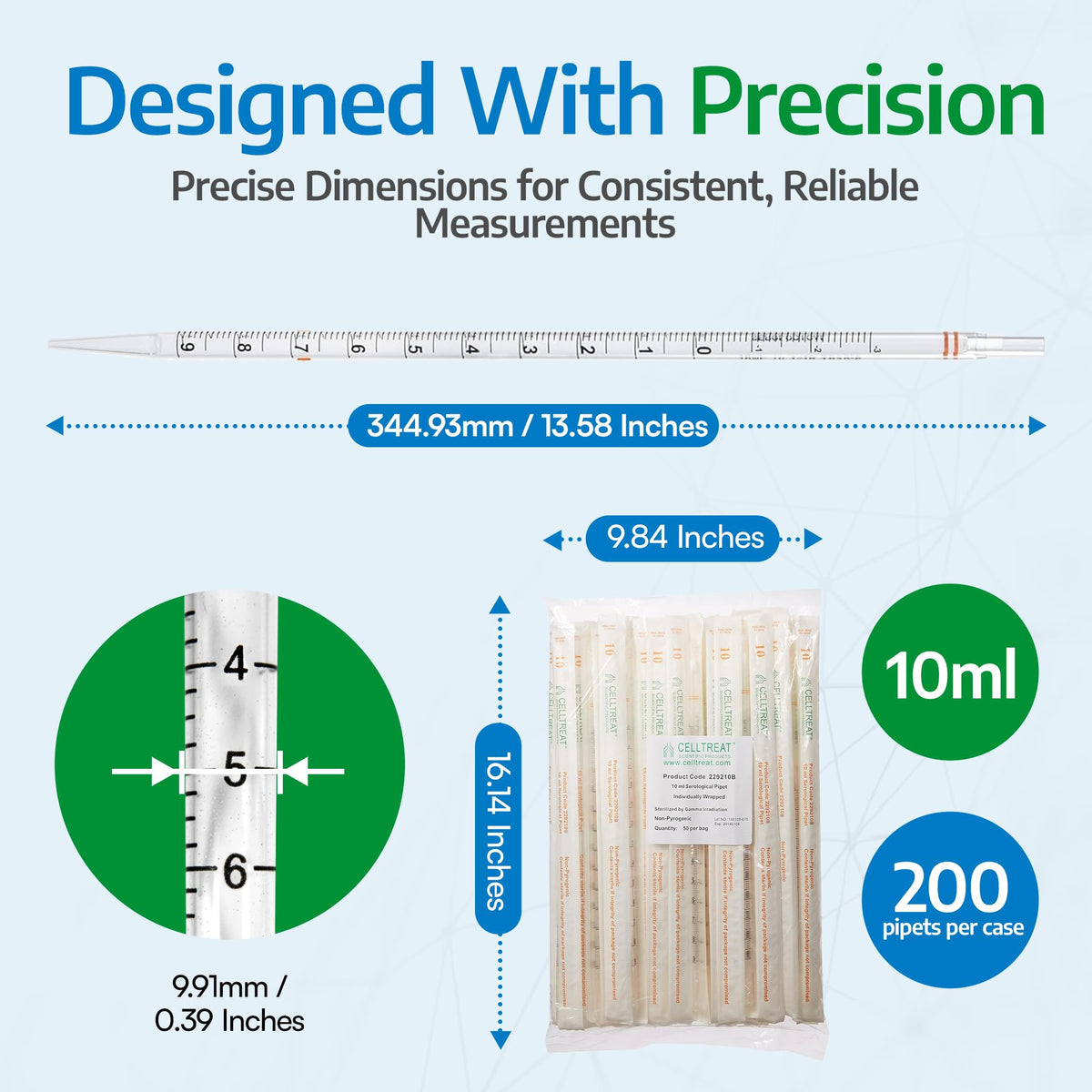 229210B Serological Pipet 10mL, Sterile Individually Wrapped 200