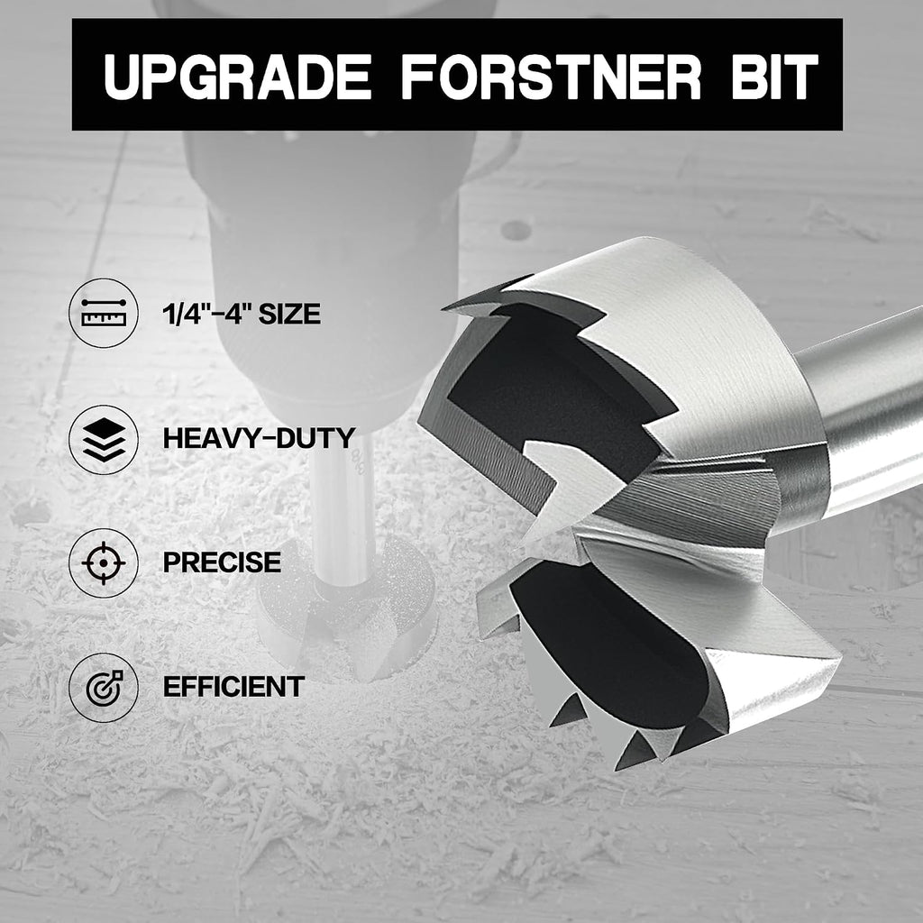 Hex Shank Forstner Bit Set, 16pcs Multi Sided Shank Wood Drill bit Set for Woodworking, Auger Opener Round Shank