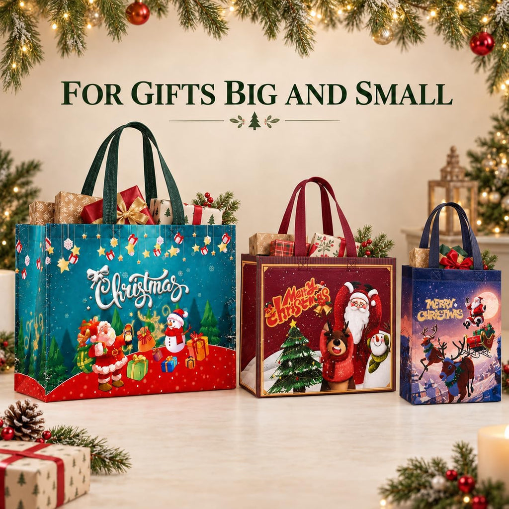 24 Pack Christmas Gift Bags Assorted Sizes Bulk with Handles