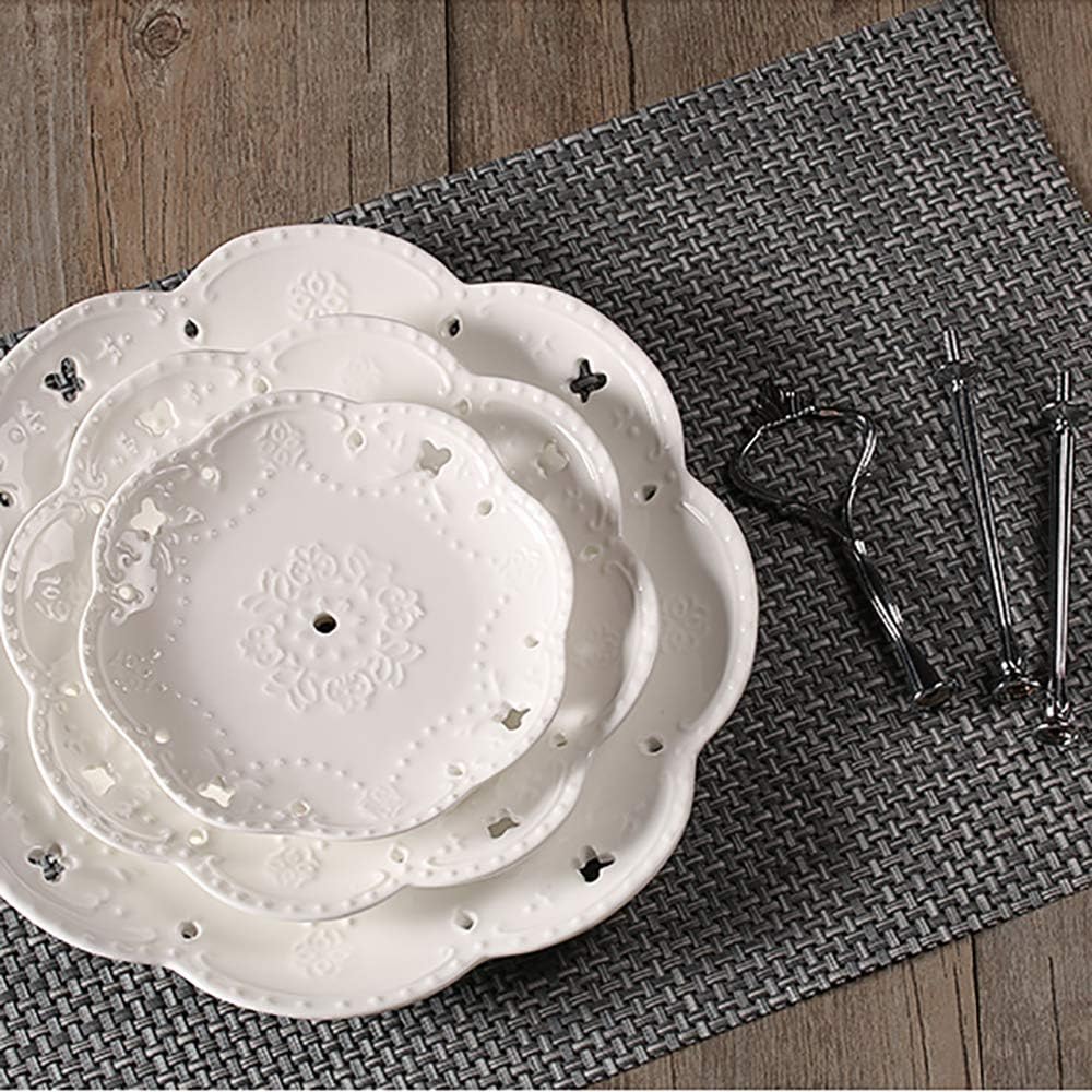 3-Tier Porcelain Cupcake Stand Serving Tray - White Embossed Elegant Dessert Cake Stand - Pastry Serving Stand for