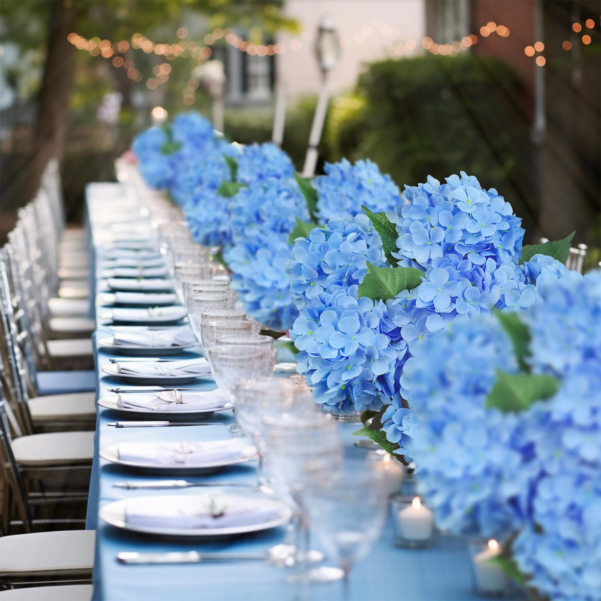6PCS Blue Hydrangea Artificial Flowers, Silk Faux Hydrangeas