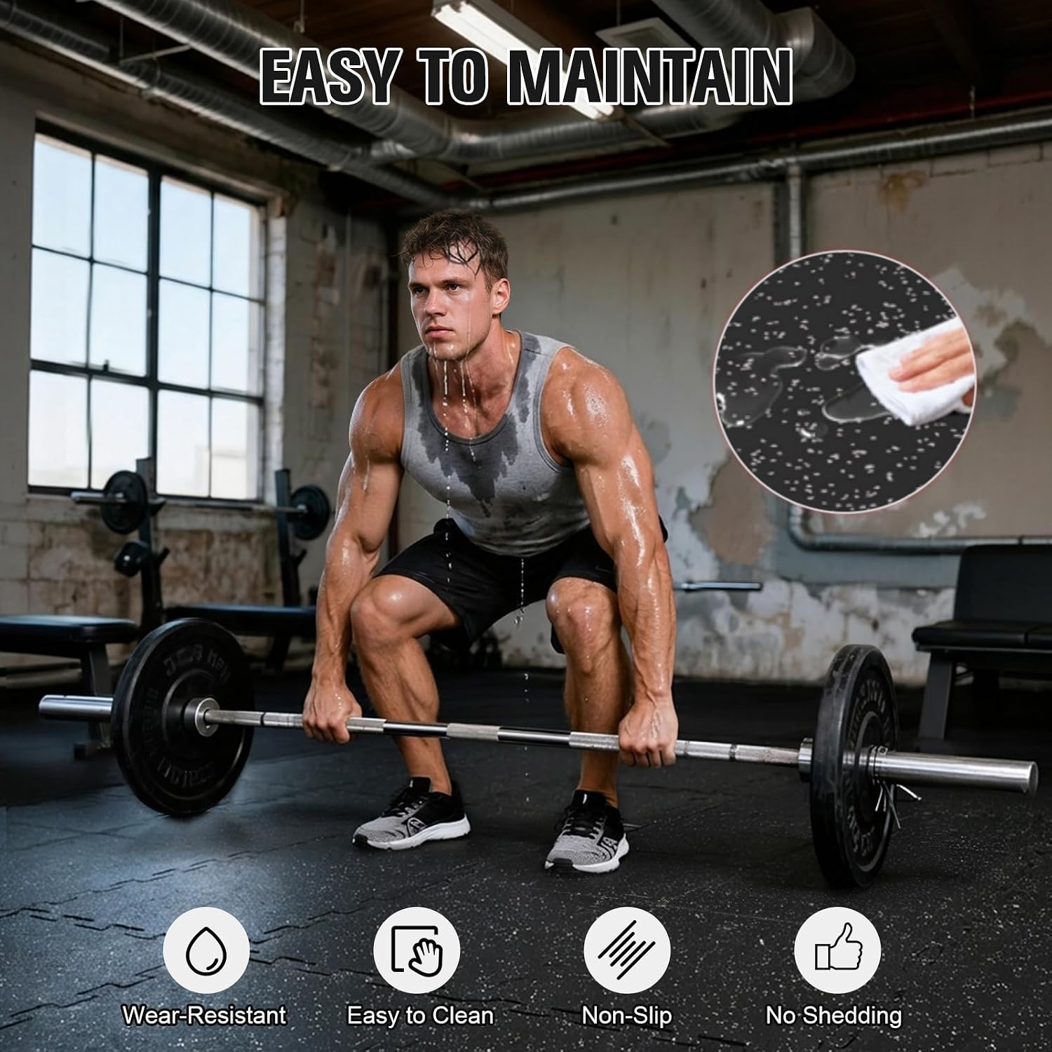 0.56" Thick Rubber Top Gym Flooring for Home Gym, High Density EVA Foam Exercise Mats, Interlocking Gym Flooring for
