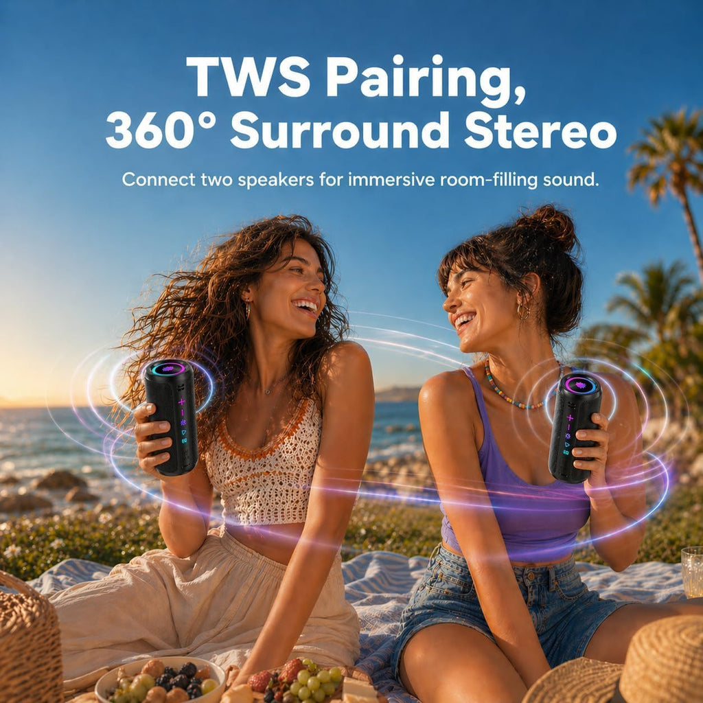 Portable Bluetooth Speaker, Powerful Sound Wireless Speaker: Boost Bass, Bluetooth 5.4, 24H Playtime, 8 RGB Modes