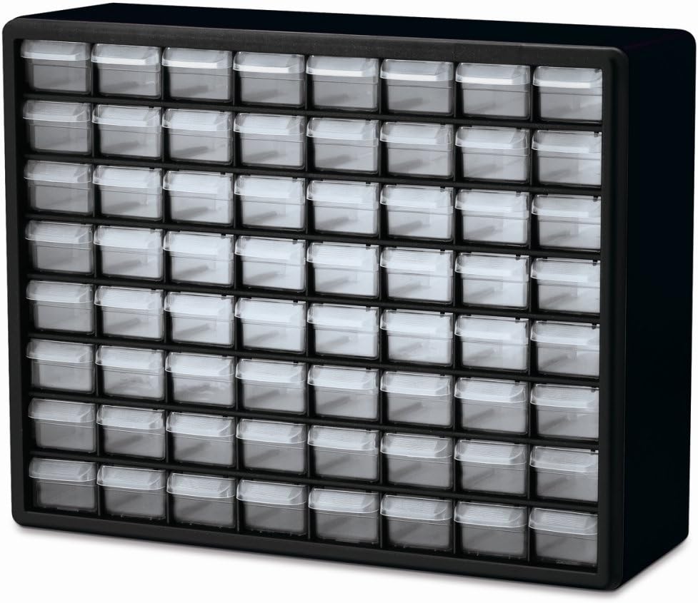 64-Drawer Plastic Storage Cabinet, 20"W x 6"D x 16"H, Black