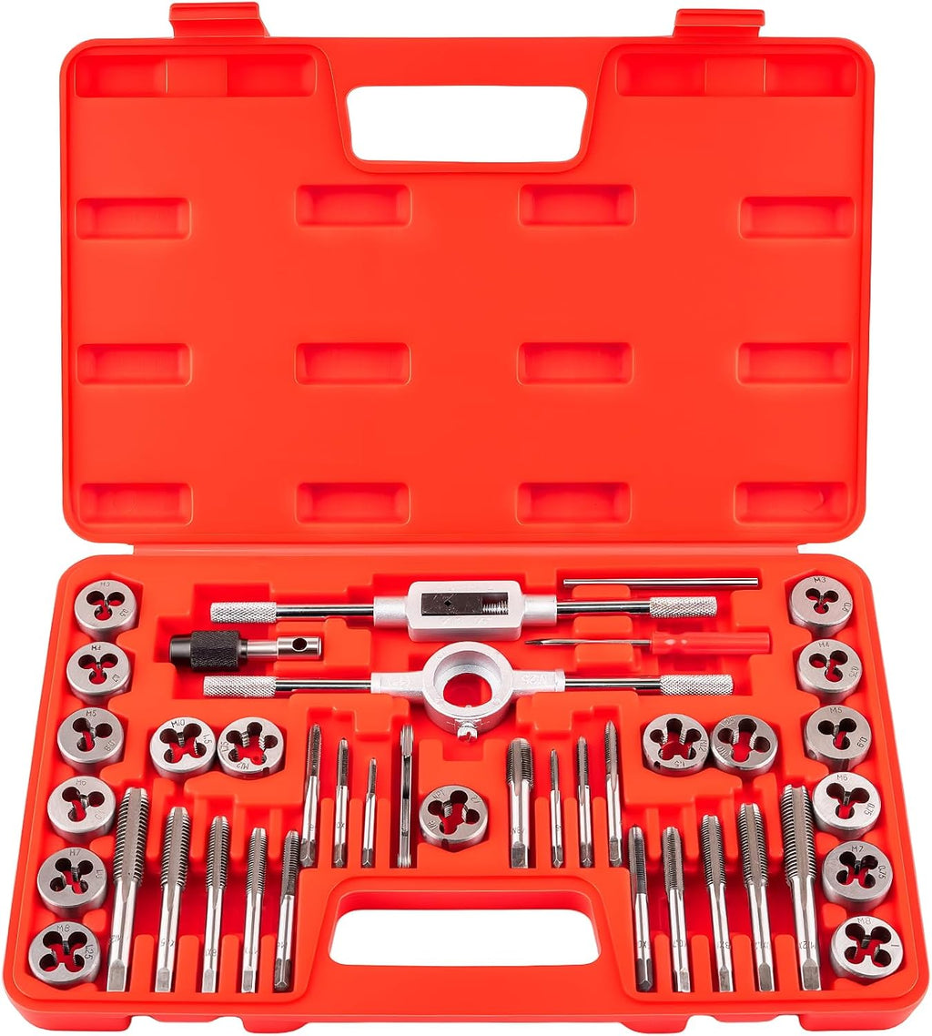 40PCS Metric Tap and Die Set, Metric Tap Set M3-M12, Threading Tool Kit, Full Accessories for Internal and External Threading