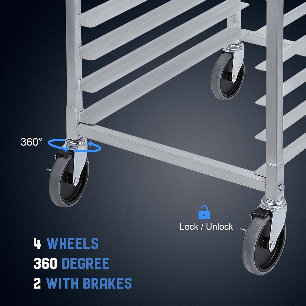 10-Tier Bun Pan Rack, Aluminum Sheet Pan Bakers Rack with Wheels
