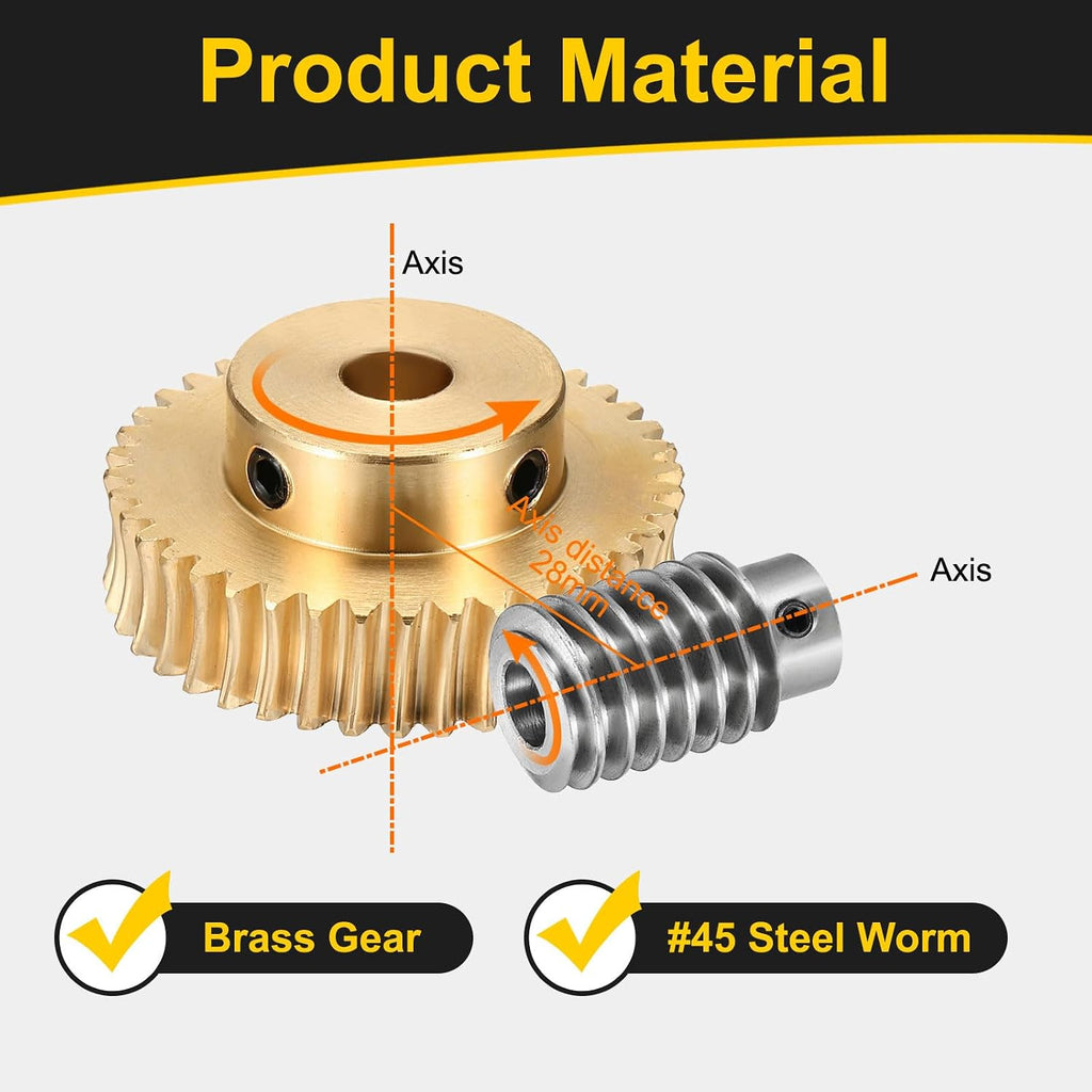 uxcell Worm Gear Set Right Rotation 40T 1 Module 40:1 Reduction Rate