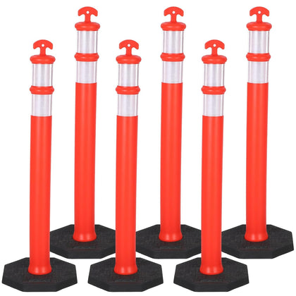 42" Traffic Delineator Posts 6 Pack,Safety Cones Heavy-Duty with Reflective Collars & Weighted Base for Construction