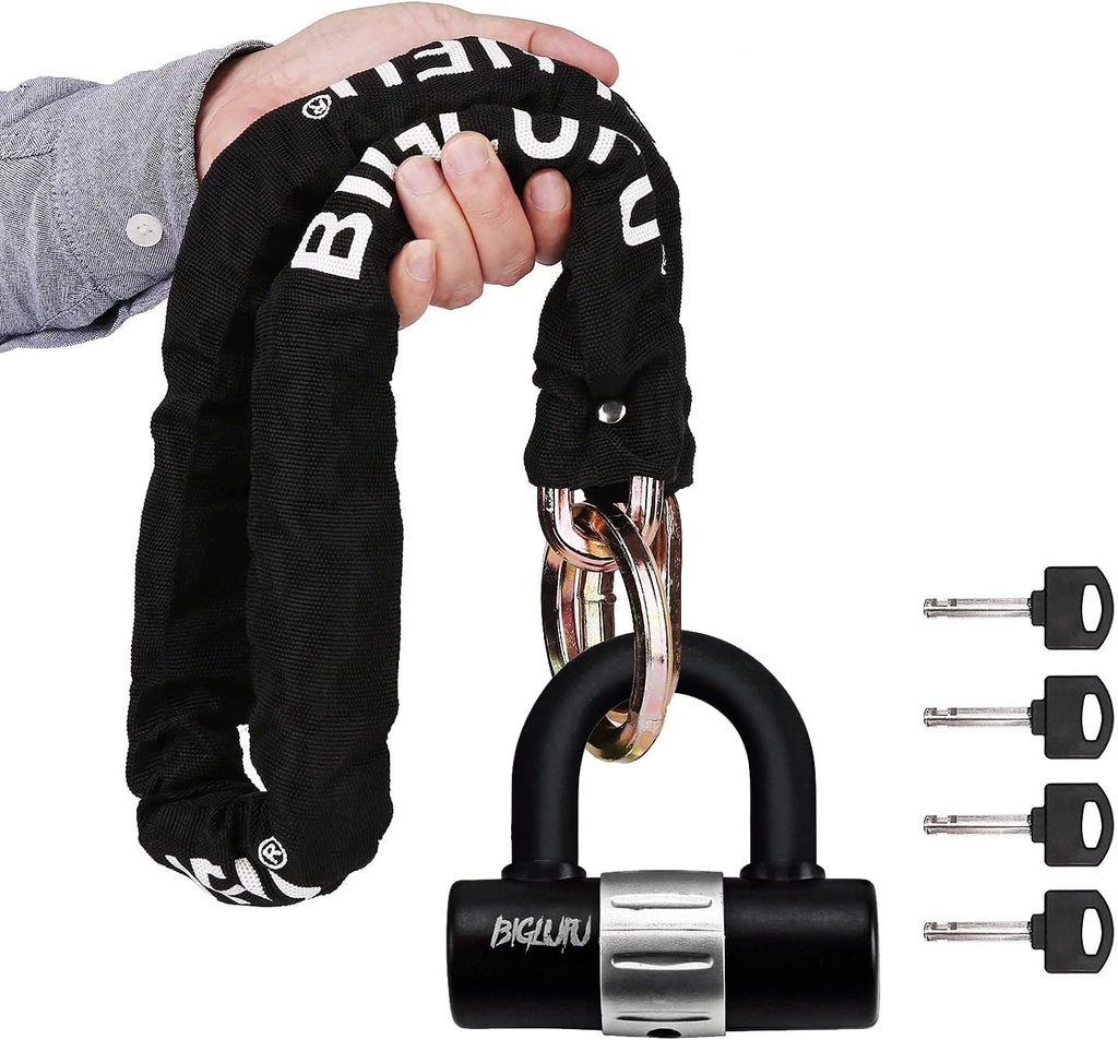 Motorcycle Chain Lock, 3.3FT Heavy Duty Anti Theft Bike Lock Chain | with U Lock 4Keys, 10mm Thickness Hardened Steel