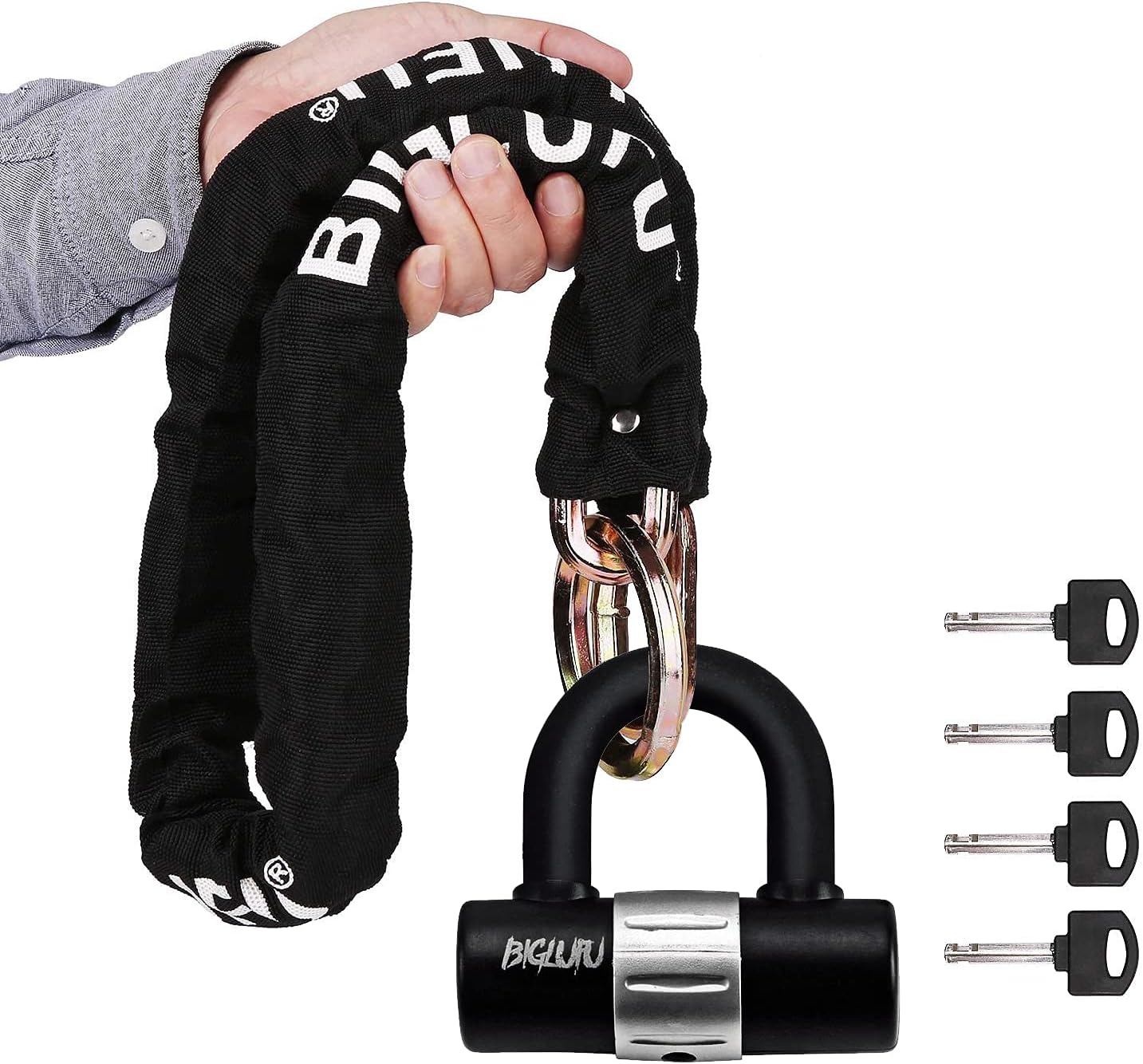 Motorcycle Chain Lock, 3.3FT Heavy Duty Anti Theft Bike Lock Chain | with U Lock 4Keys, 10mm Thickness Hardened Steel