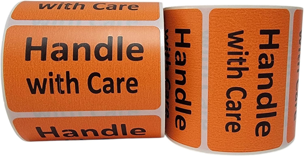 Handle with Care Labels Orange 2.5x1.5-inch Handling Fragile Adhesive Stickers 1 Roll with 500 Labels