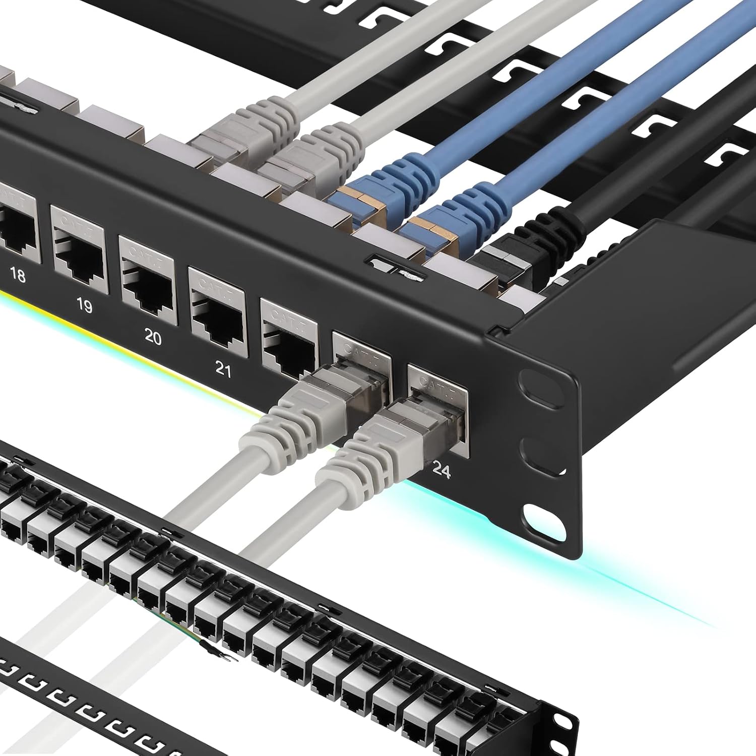 Patch Panel 24 Port Cat7 with Inline Keystone 10G Support, Coupler Patch Panel STP Shielded 19-Inch with Removable