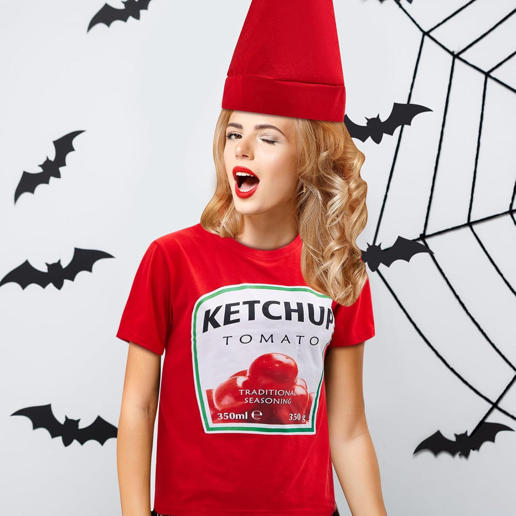 Halloween Yellow Mustard Red Ketchup Costume Matching Group T-shirt and Hat Halloween Couple Costume