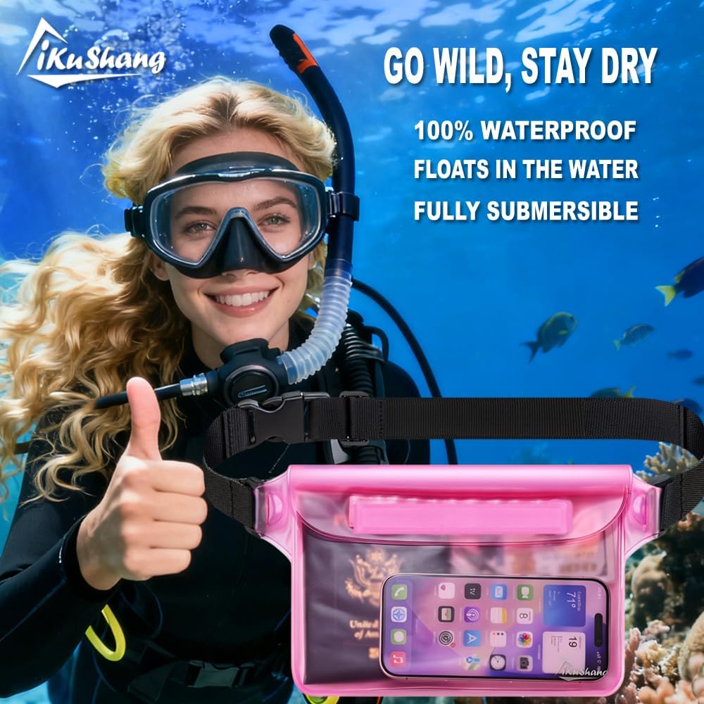 Waterproof Fanny Pack, Dry Bag Phone Pouch for Beach Swimming Kayaking | Floating dry bag keeps wallet & purse safe.