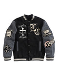 Men's Letter Graphic Color Block Y2k Varsity Jacket