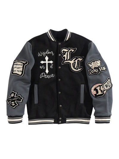 Men's Letter Graphic Color Block Y2k Varsity Jacket