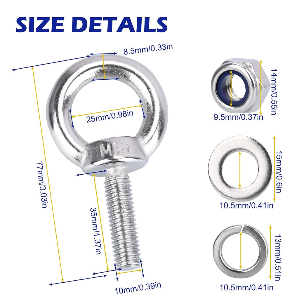 Eye Bolt with Nuts, 304 Stainless Steel Machinery Shoulder Eyebolts