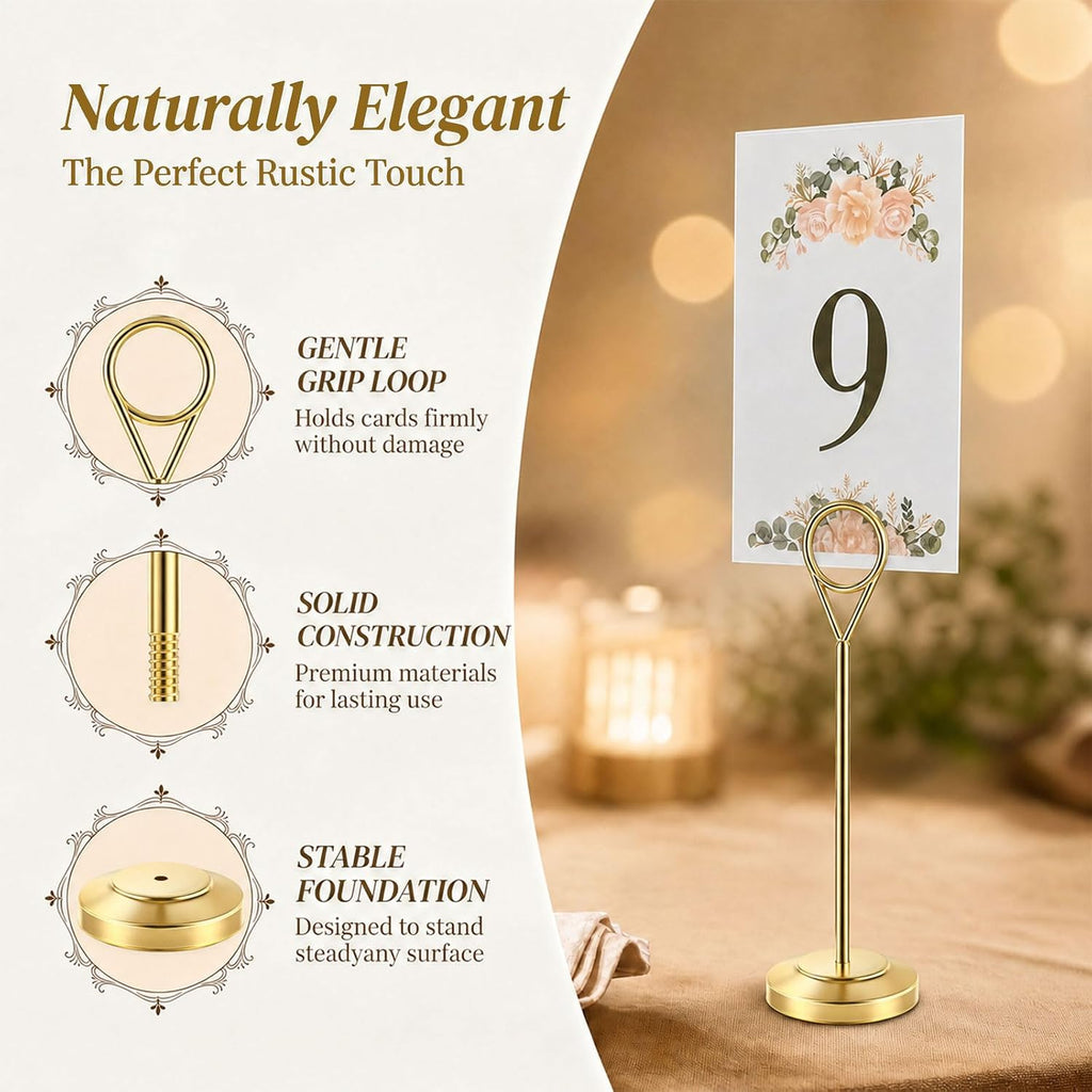 12 Pcs Gold Table Number Holders, 6 Inch Tall Place Card Holders for Table, Sturdy Photo Picture Holders with