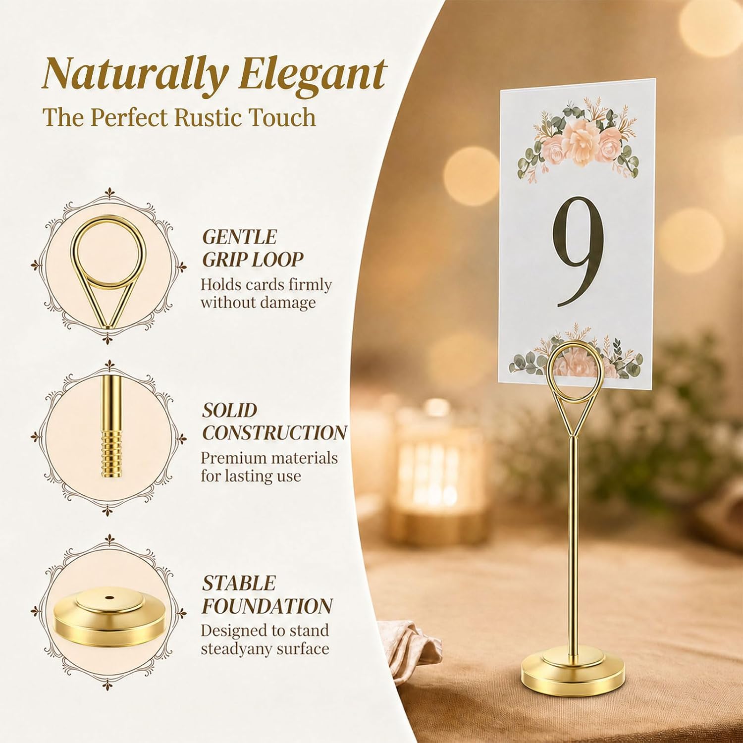 12 Pcs Gold Table Number Holders, 6 Inch Tall Place Card Holders for Table, Sturdy Photo Picture Holders with