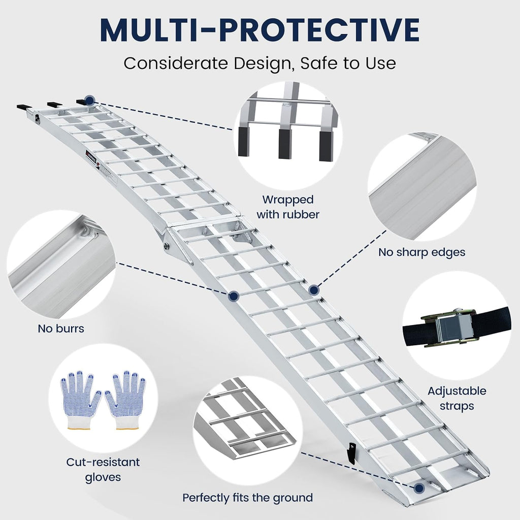 7.5FT Aluminum Loading Ramps, 1800 lbs Max Capacity, Folding Ramps for Pickup Truck & Trailer with Load Straps, for