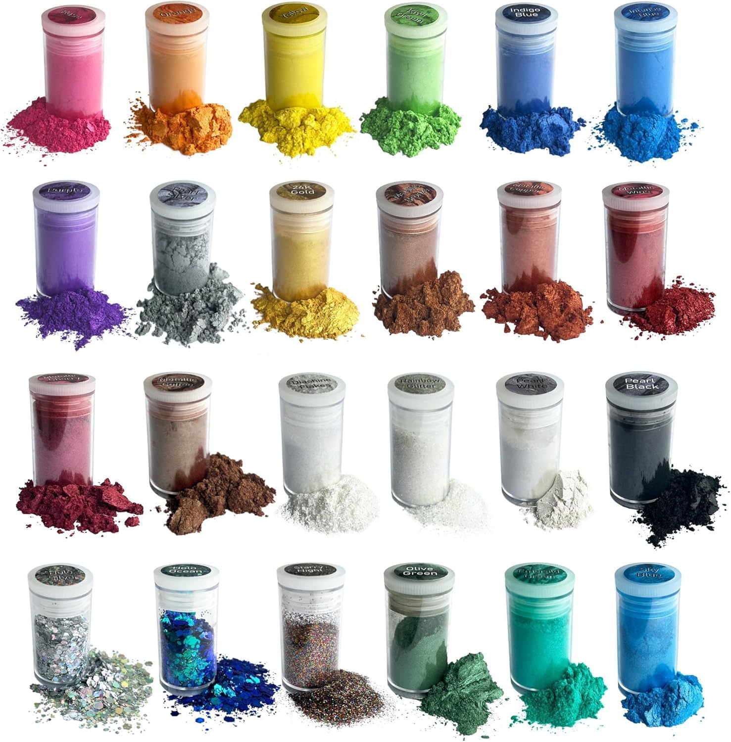 Pigment Set - 24 Colors Mica Powder for Lip Gloss, Skin Paint, Bath Bombs, Soap Making, Nail Polish, Epoxy Resin