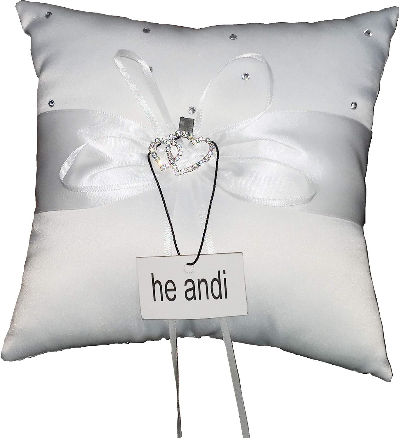 7.8" Satin Double Hearts Decoration Wedding Ring Bearer Pillow (White)