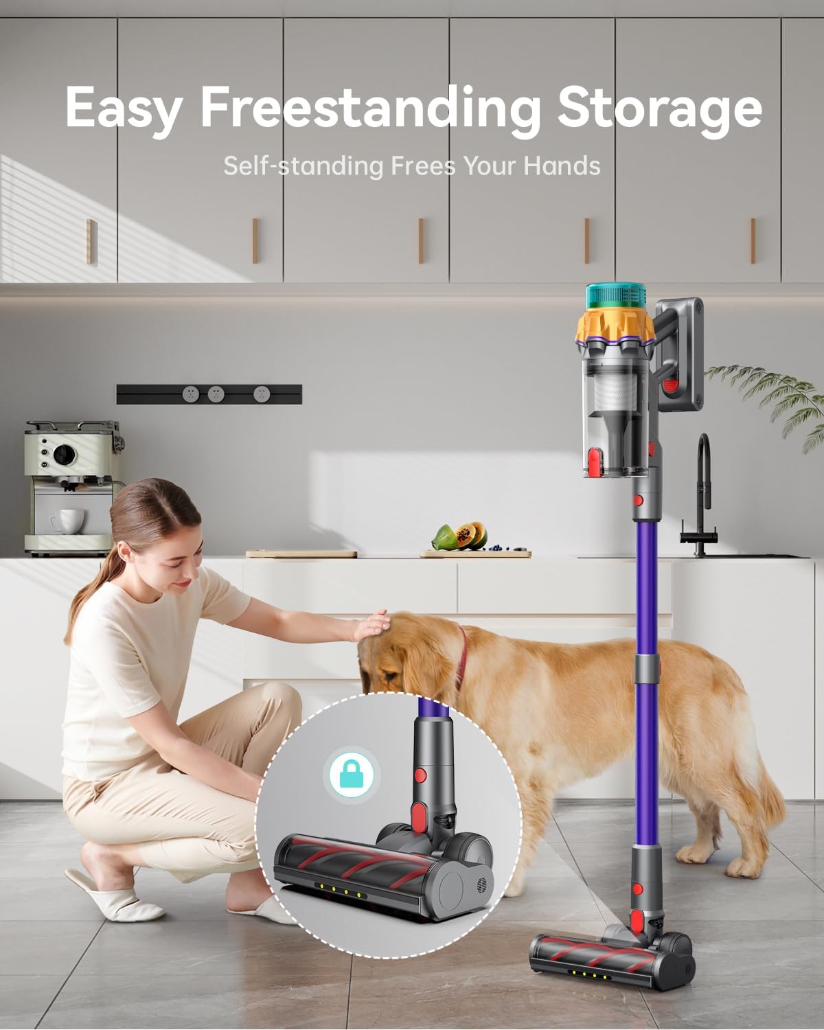Cordless Vacuum Cleaner, 55KPA 650W 70Mins Extra-Large Dust Cup Cordless Stick Vacuum, Rechargeable Vacuum Cleaner