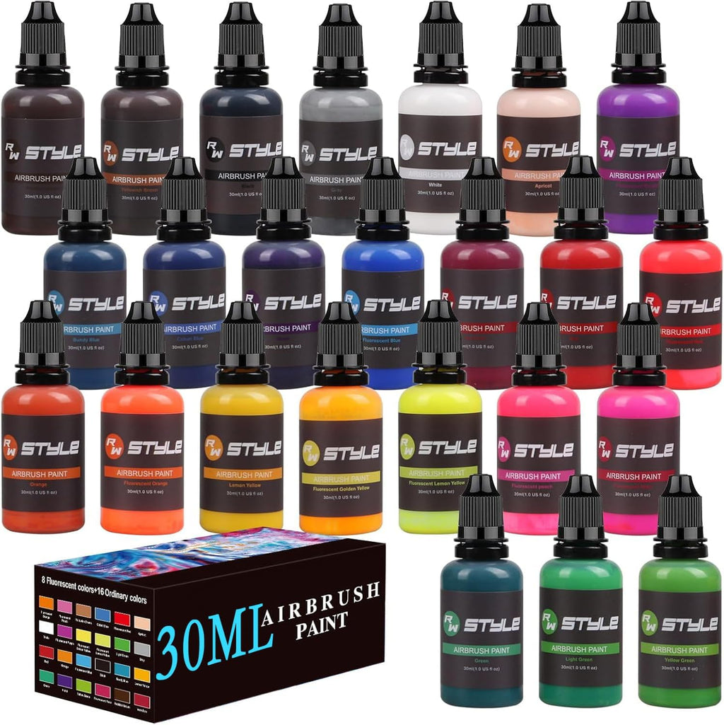 Airbrush Paint - 24 Colors Airbrush Paint Set 1fl oz, Opaque & Brilliant Colors, Leather & Shoe Acrylic Air brush