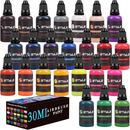 Airbrush Paint - 24 Colors Airbrush Paint Set 1fl oz, Opaque & Brilliant Colors, Leather & Shoe Acrylic Air brush