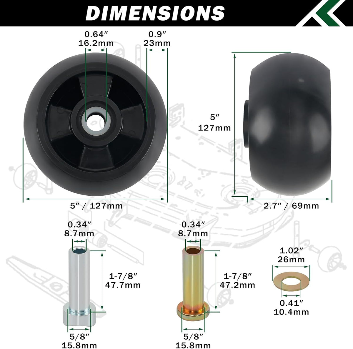 CheeMuii 4 Pack AM125172 Lawn Mower Deck Wheels Kit with 2 Style Bushings
