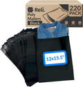 (220 Pcs) 12x15.5" Black Poly Mailers | Shipping Bags, Small Business