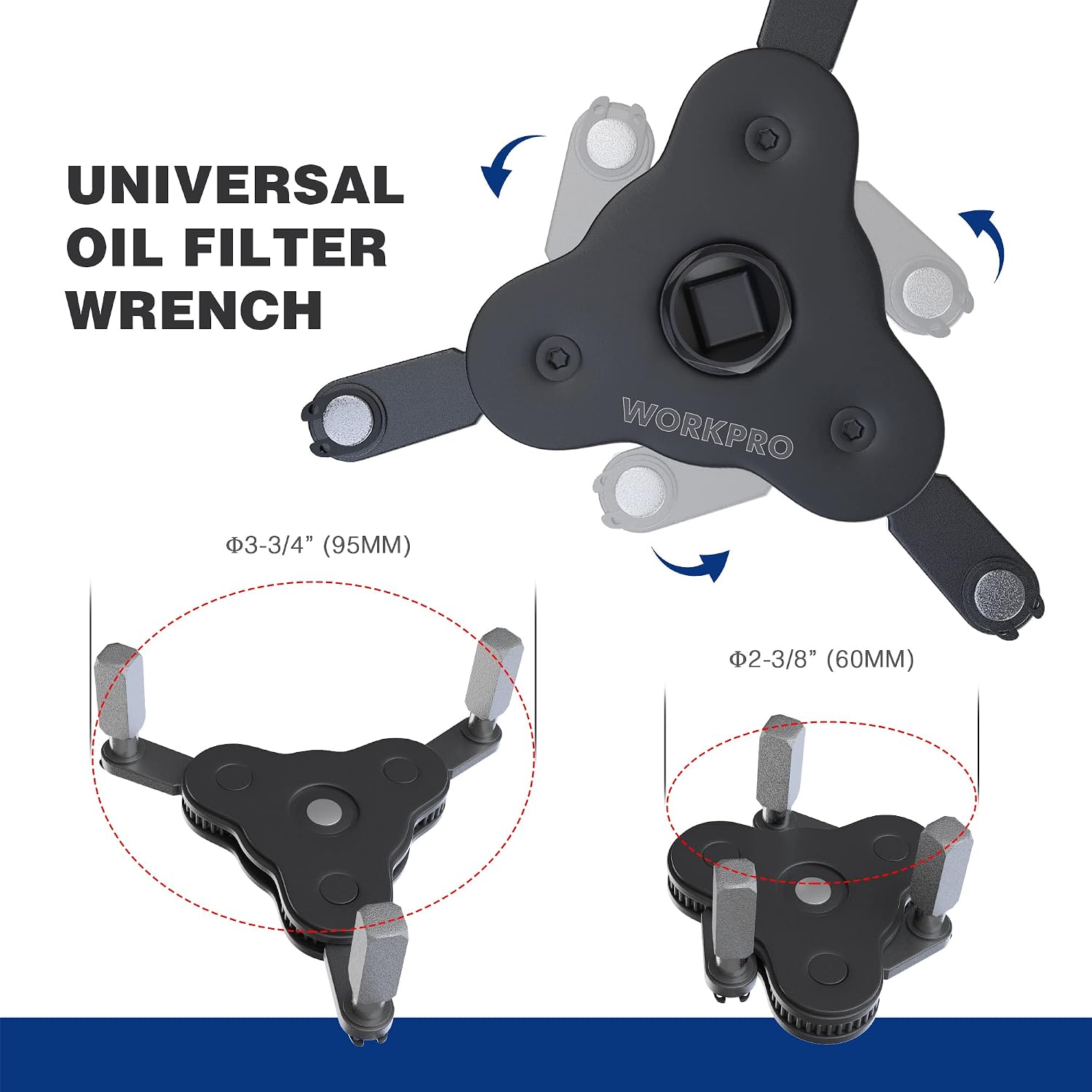 Universal Oil Filter Wrench Adjustable (2-3/8 to 3-3/4"), Magnetic Oil Filter Removal Tool, Oil Filter Change Set