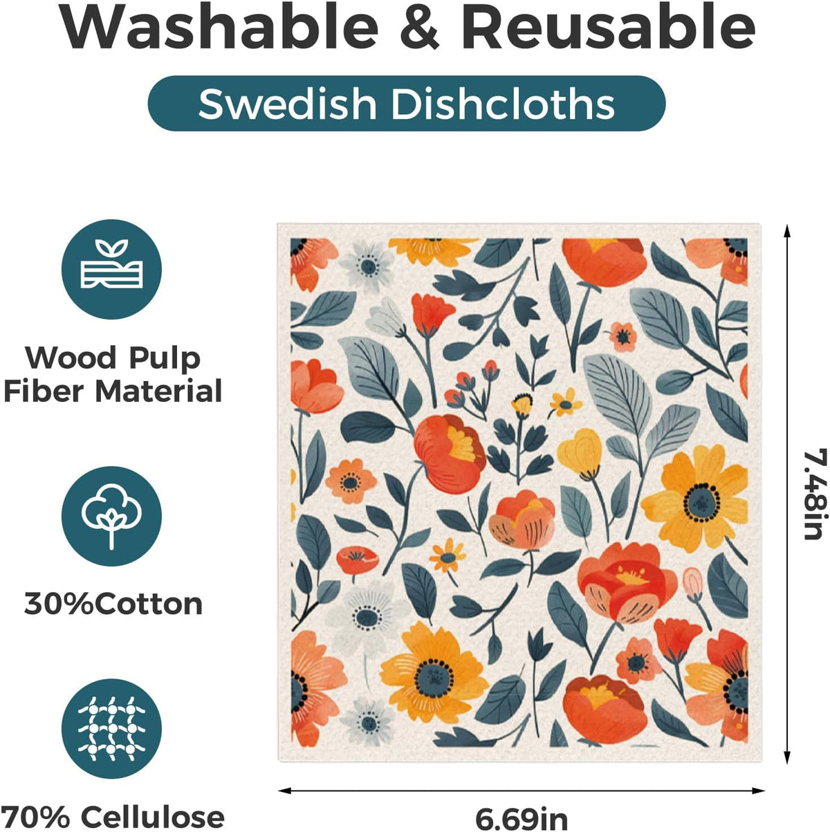 10 Pack Swedish Dishcloths, Reusable Kitchen Towels with Clips, Plant
