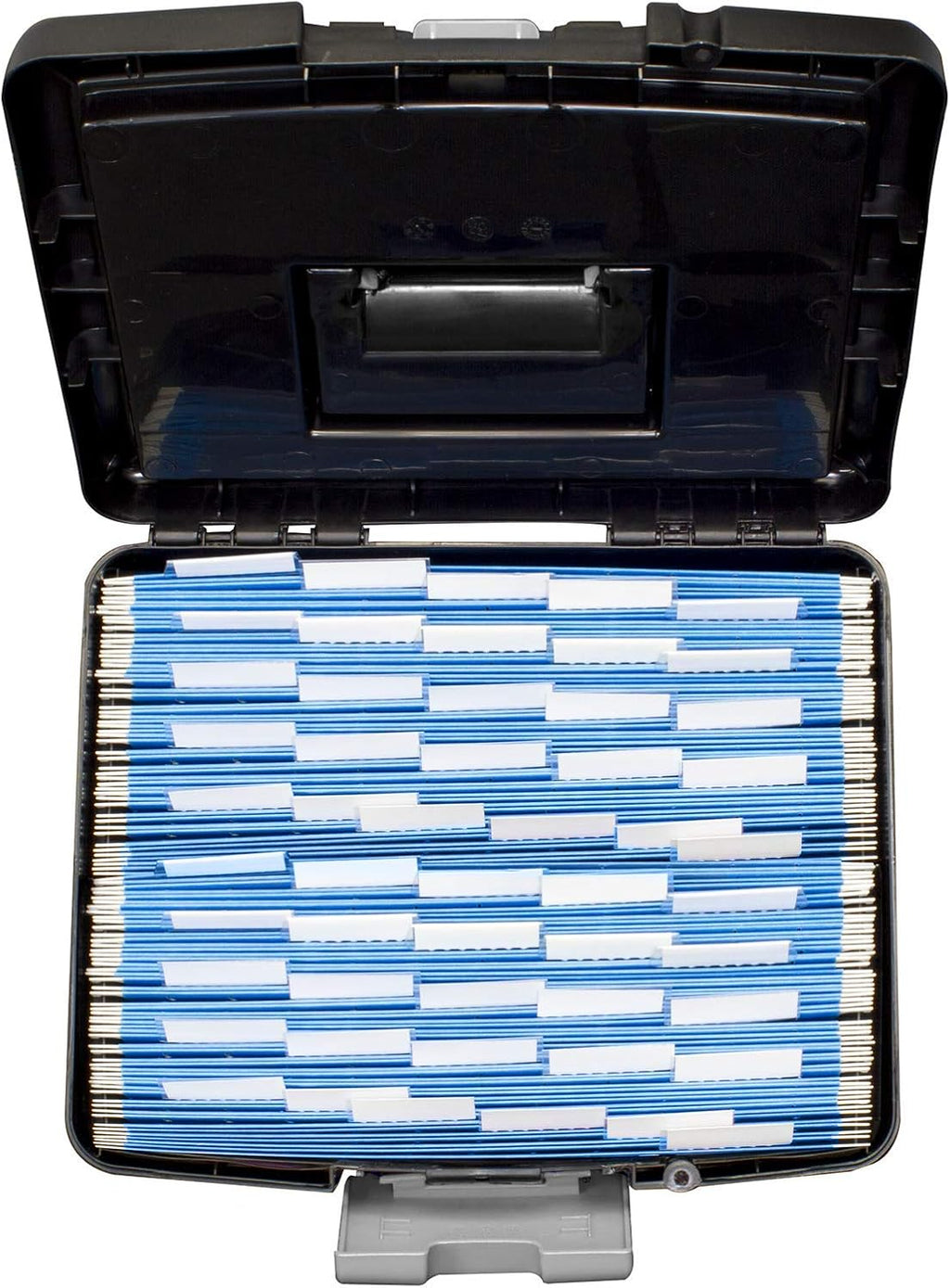 Portable File Box with Organizer Lid – Plastic Office File Storage Box for Letter Paper and Hanging Folders
