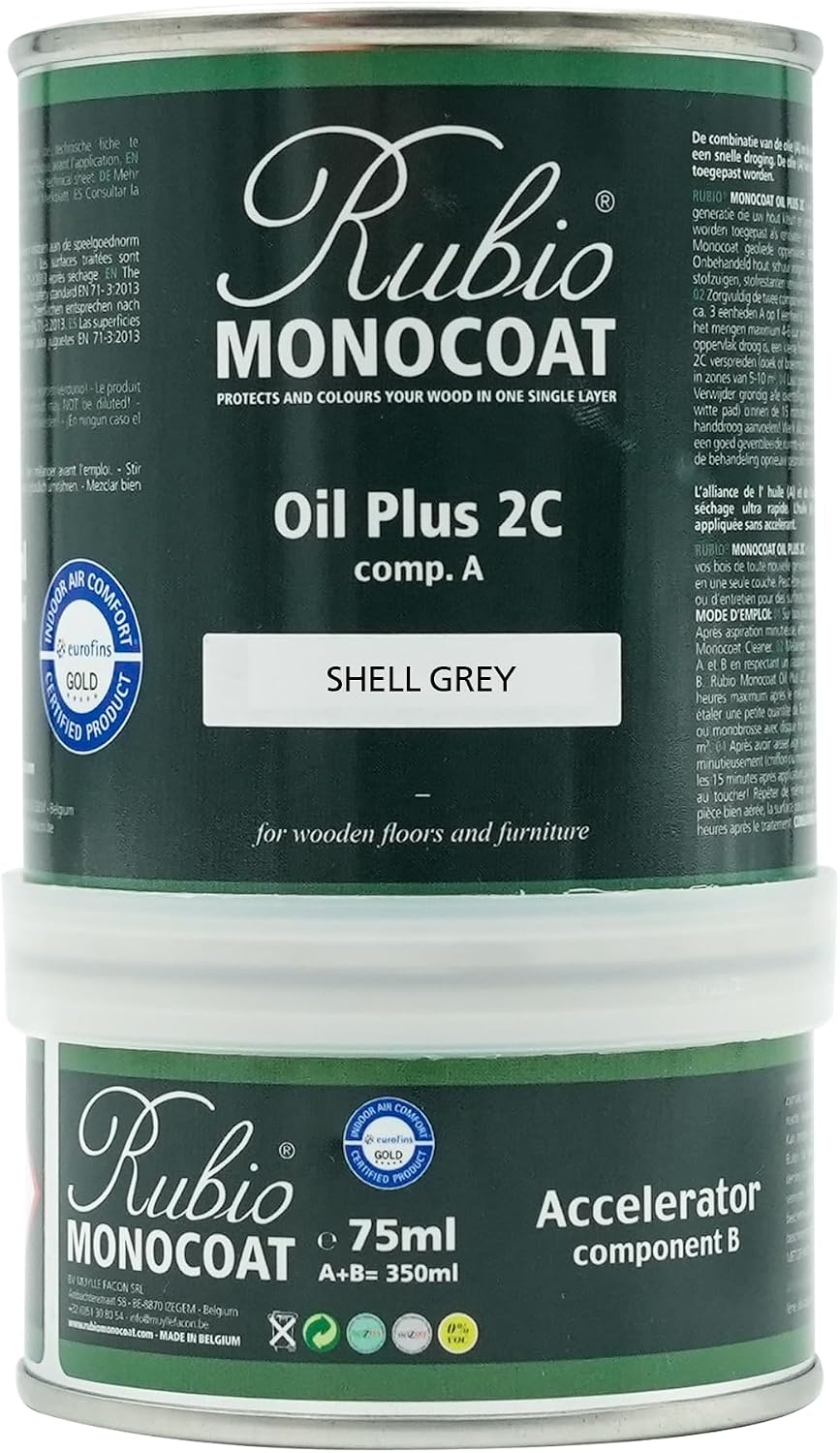 Rubio Monocoat Oil Plus 2C, 175 ft², Wood Stain, Shell Gray, 350 mL