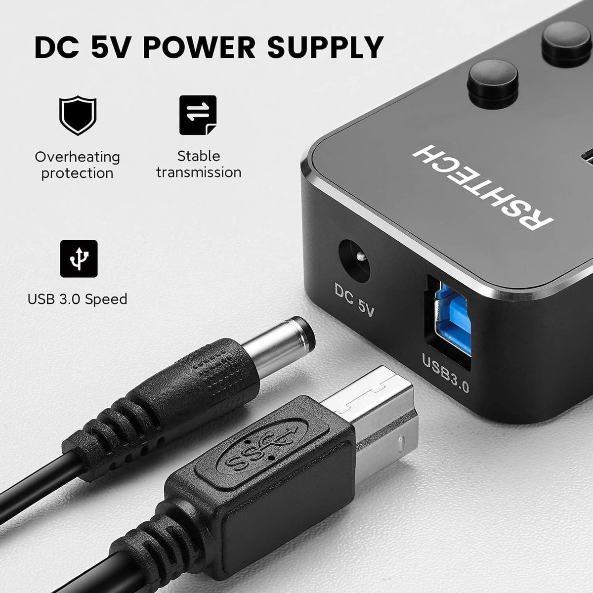 7-Port Powered USB Hub, USB 3.0 Data Port Extender Hub, RSH-518