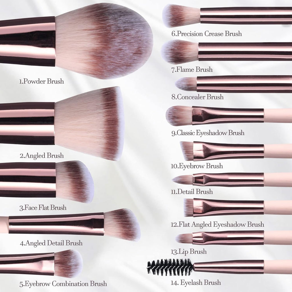 Makeup Brushes Foundation Powder Concealers Eye Shadows Makeup Set with LED light Mirror 14 Pcs Mini Makeup Brushes